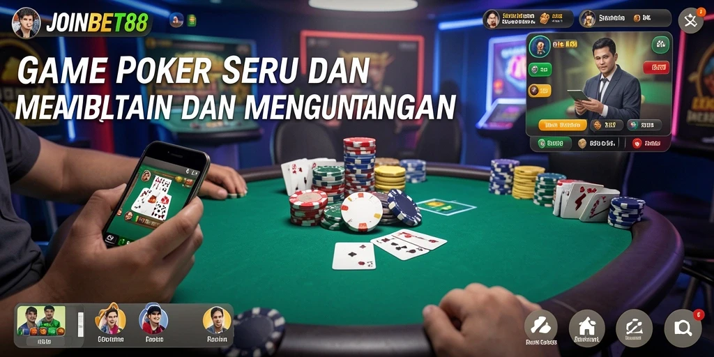 Tampilan gameplay seru di JOINBET88 dengan suasana poker yang mendebarkan.