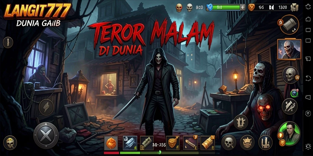 Tangkapan layar LANGIT777 menampilkan pemain berhadapan dengan sosok hantu menyeramkan di lokasi angker.