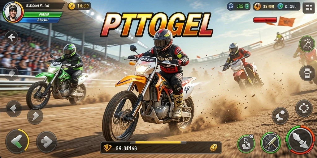 Tampilan gameplay PTTOGEL yang seru dengan akselerasi motor penuh semangat.